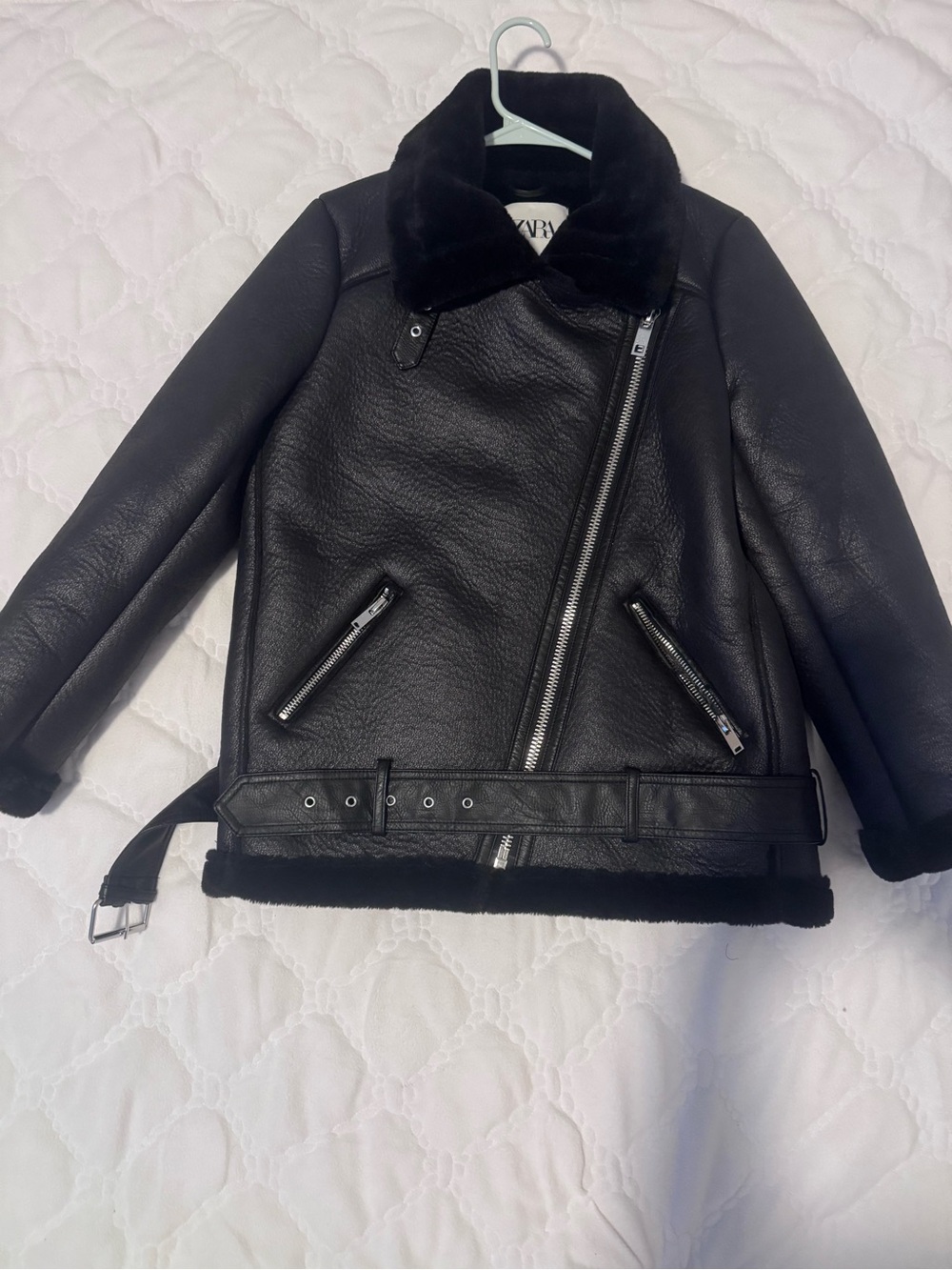 ZARA Double Faced Faux Shearling Aviator Biker jacket